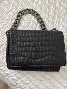 Zara Black Quilted Faux-Croc Shoulder Bag with Chunky Chain